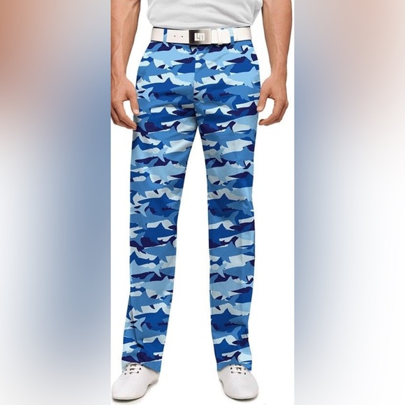 LoudMouth Men's HERITAGE PANT Sharks Camo Blue Golf Party Size 36x32 Scandalize - Picture 1 of 13